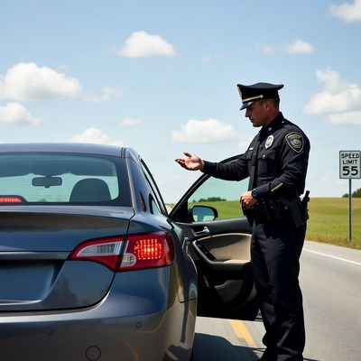 Police officer stops a car