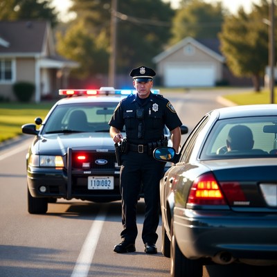 Police officer conducts traffic stop