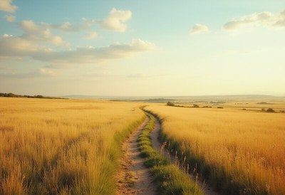 Golden path through vast fields
