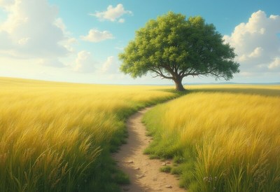 Serene path through golden fields