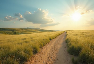 Serene sunset over golden fields