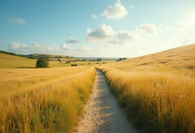 Scenic path through golden fields