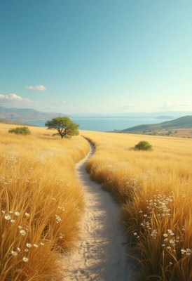 Serene pathway through golden fields