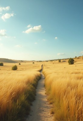 Pathway through golden grasslands