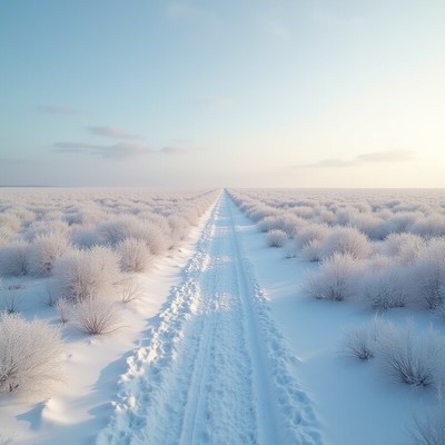Winter pathway through snowy landscape