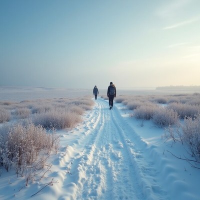 Winter walk on snowy path