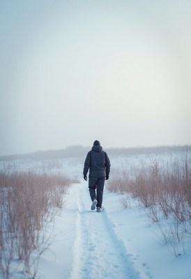 Walking in snowy landscape