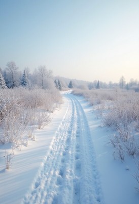 Snowy path through winter wonderland
