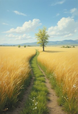 Winding path through golden fields