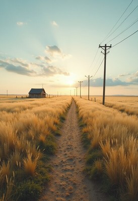 Sunset over rural path