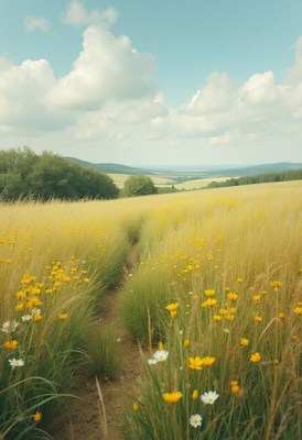 Fields of yellow flowers under blue sky
