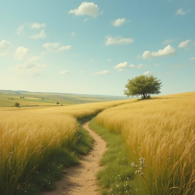 Sunny path through golden fields