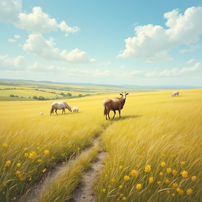 Pastoral scene with cattle in meadow