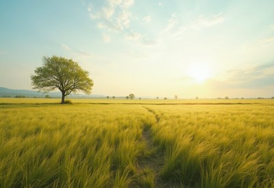 Golden fields at sunrise