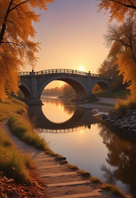 Bridge at sunset by the river