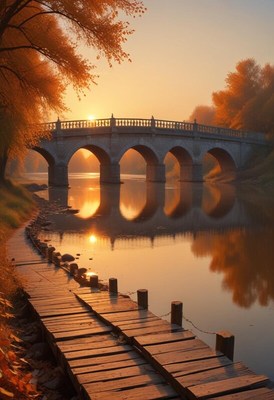 Serene autumn evening by the river