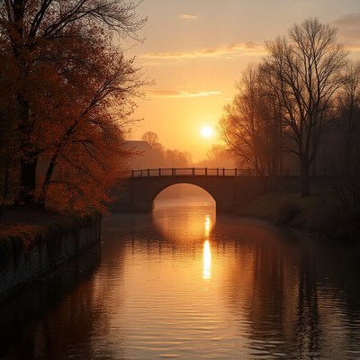 Autumn sunrise over tranquil river