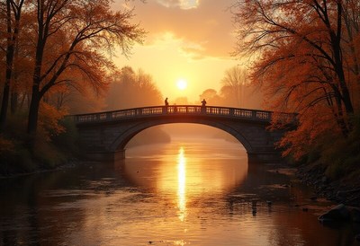 Autumn sunset over tranquil river