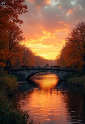 Sunset over the tranquil bridge
