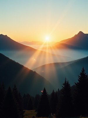 Sunrise over mountain valley