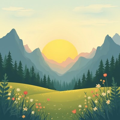 Sunset over tranquil mountain landscape