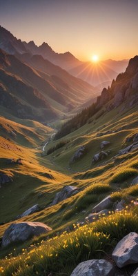 Majestic sunset over mountain valley