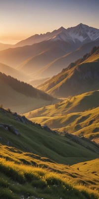 Majestic mountain valley at sunset
