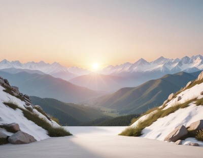 Mountain sunrise in winter landscape