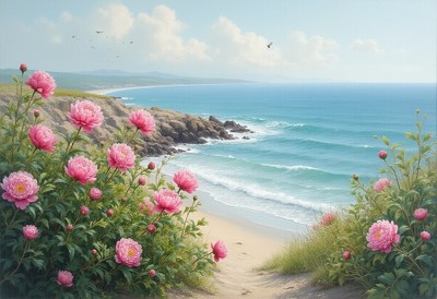Coastal peonies by the sea