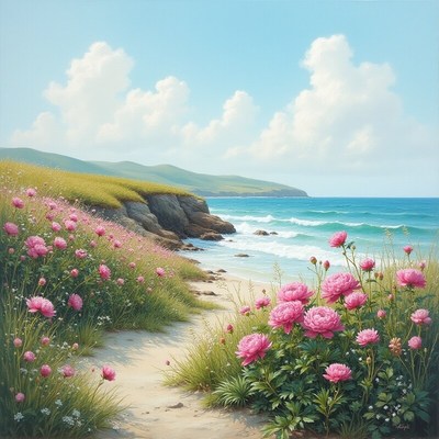 Coastal blooms under a clear sky