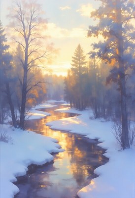 Winter sunrise over a winding river