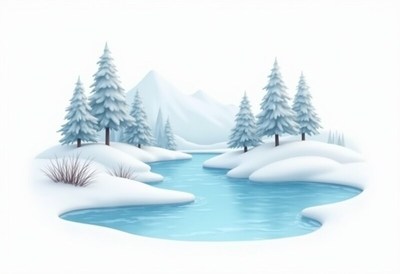 Winter landscape with river and snow