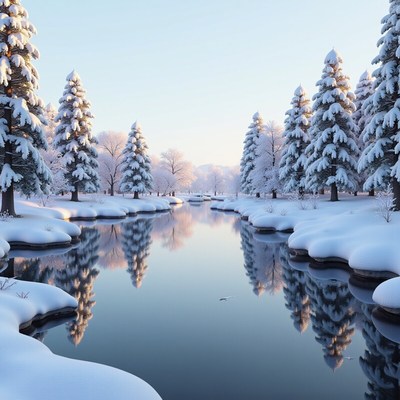 Winter scene with snowy reflections