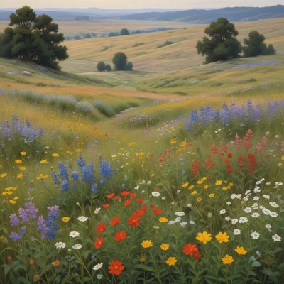 Vibrant wildflower field at sunrise