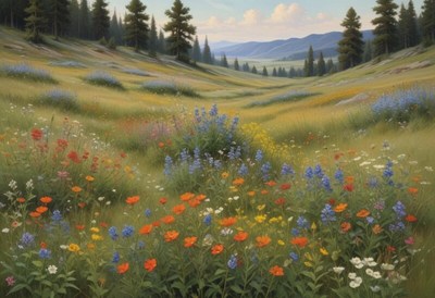 Vibrant wildflower meadow in spring