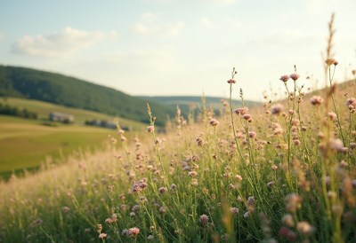Golden hour in a grassy field