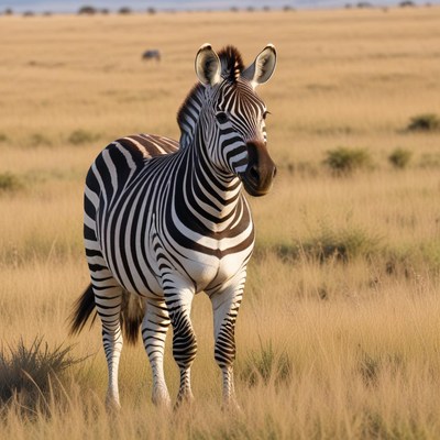 Zebra standing in golden grasslands