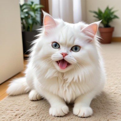 Fluffy white cat with blue eyes