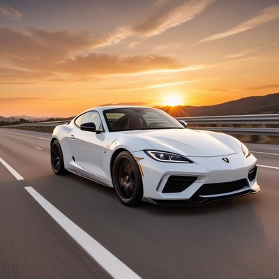 Sleek sports car at sunset