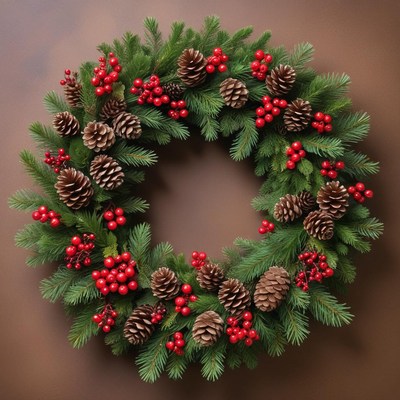 Festive pine cone and berry wreath