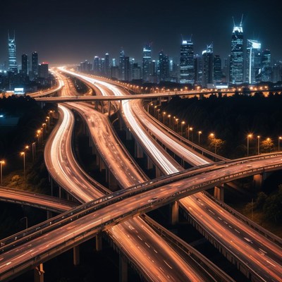 City highways glowing at night