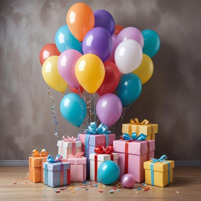 Colorful balloons and gifts for celebration