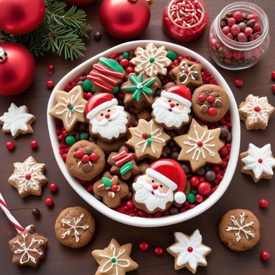 Festive holiday cookie assortment display