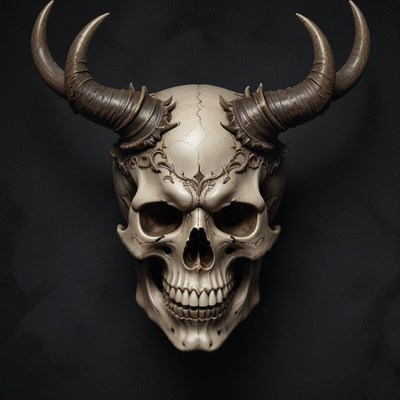 Detailed skull with horns artwork