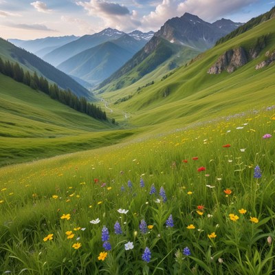 Serene mountain valley in spring