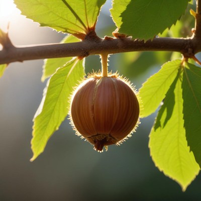 Hazelnut growing on tree branch