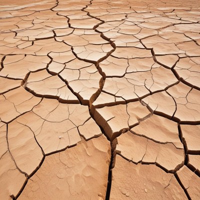 Cracked dry earth surface in sunlight