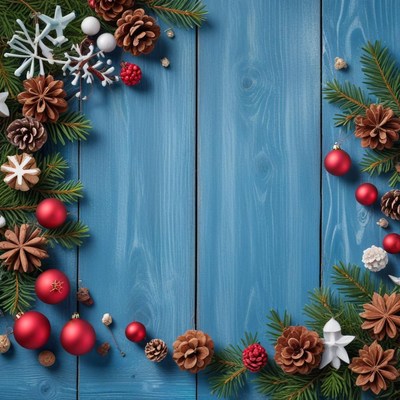 Festive holiday decoration on blue wood
