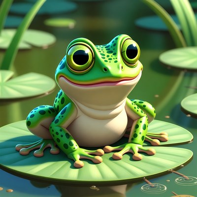 Frog relaxing on lily pad