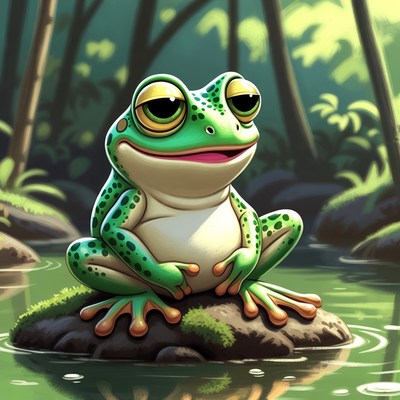 Relaxed frog by water